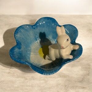 Blue Flower Bowl with Bunny Figurine